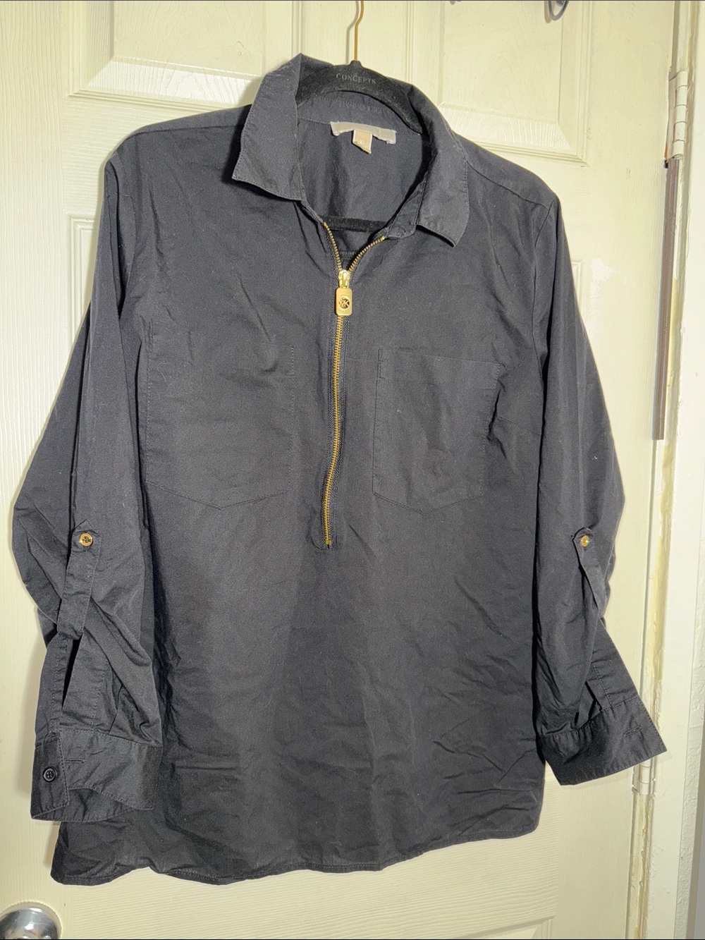 MICHAEL Michael Kors Black Zipper-Down Shirt with Gold Zipper